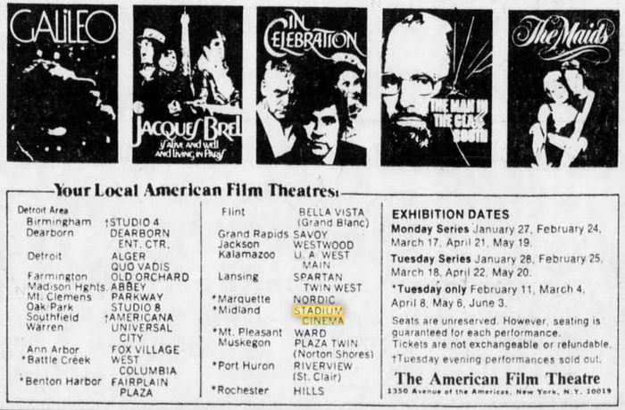 Stadium Cinema 1 & 2 - Jan 1975 Ad (newer photo)